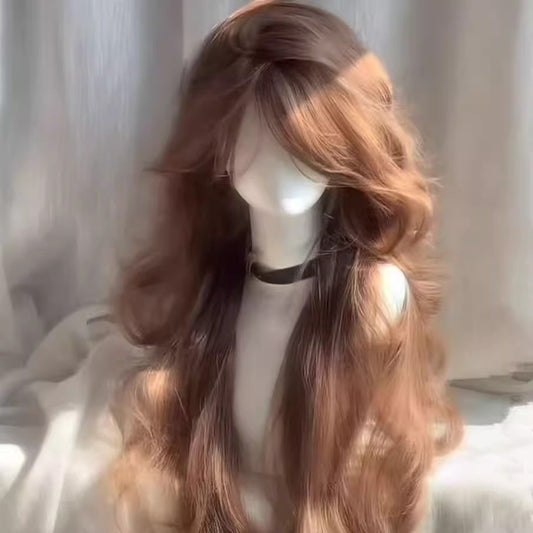 Center-parted, finely crafted, milky white golden egg curl long curly hair full head wig