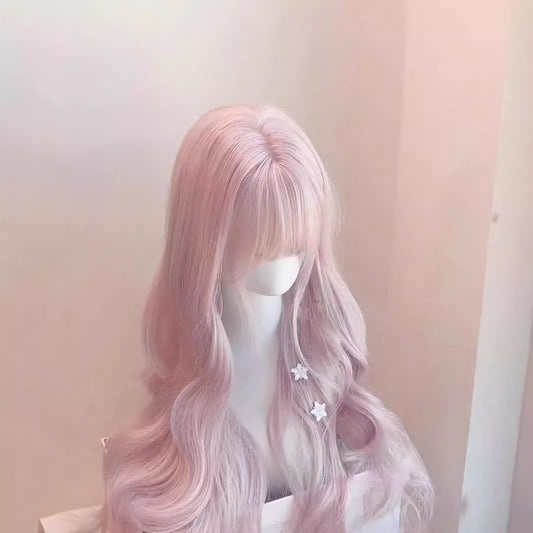 Lolita pink big wave long curly hair full wig